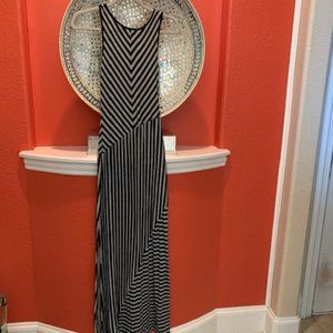Geo black, grey geo- striped maxi dress.